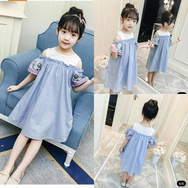 Dress anak simple embro flora sleeve