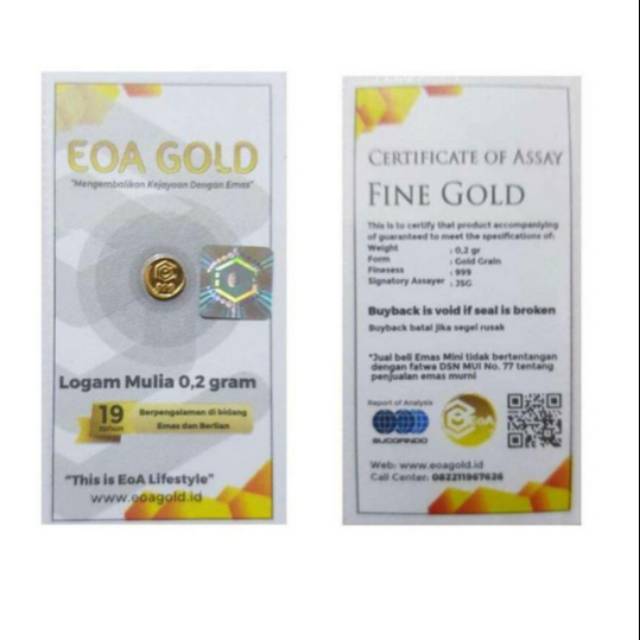 (0,2 gram) Emas Mini Logam Mulia LM EOA GOLD 24 Karat 999% Asli