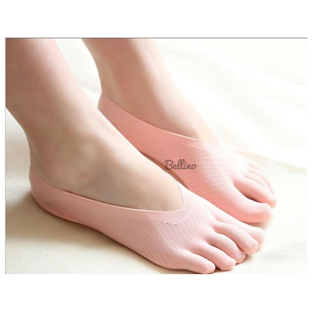 Kaos Kaki Cewek Invisible Socks Tapak Bentuk Sepatu Tipis Pori Bunga Strech 5 Jari Full Hidden Socks-2