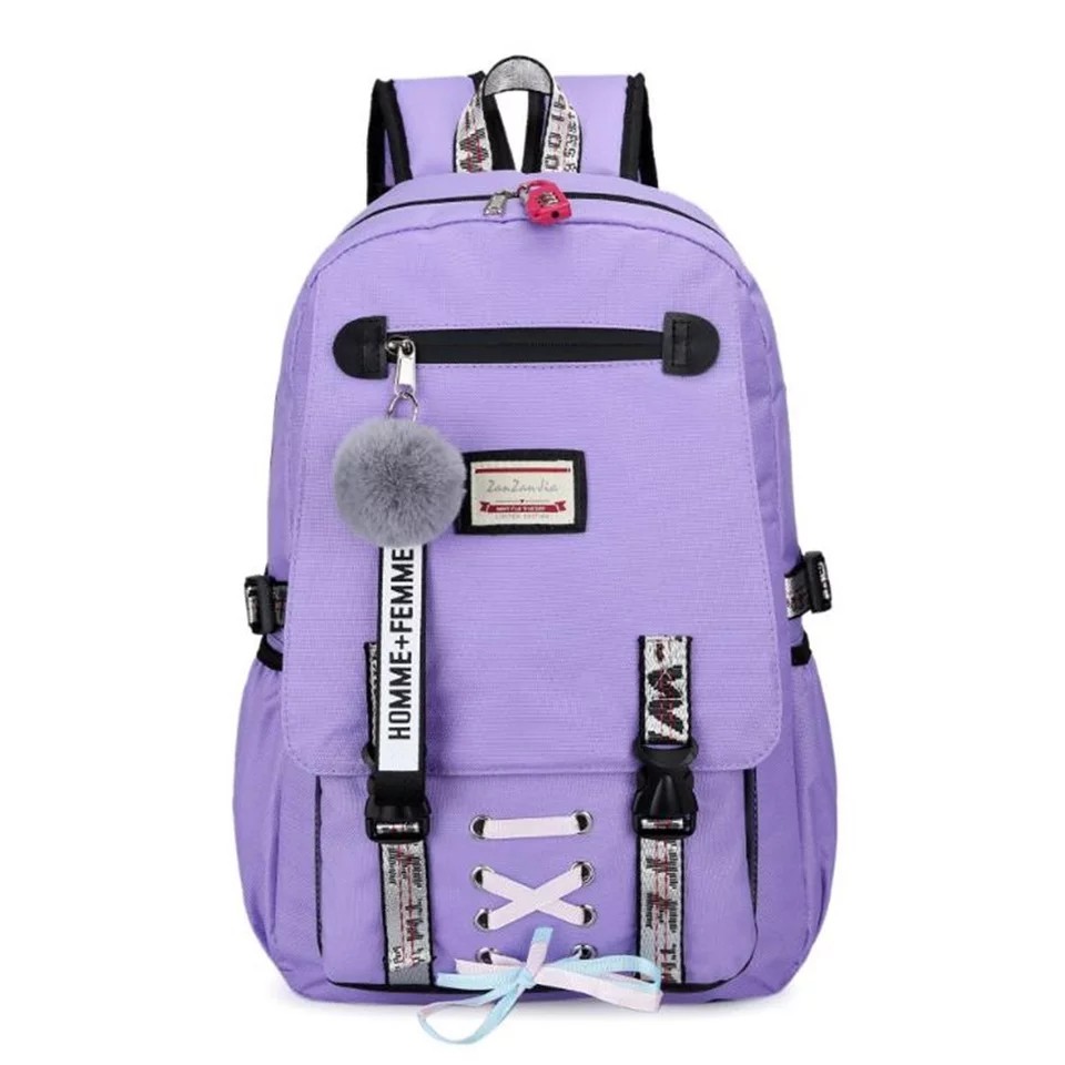 Tas Remaja Sekolah Ransel Untuk Anak Laki-laki Perempuan Utama Anak-anak Tas Kapasitas Besar-Ungu