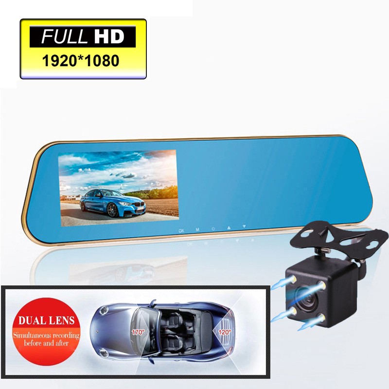 kaca spion tengah mobil dvr dual camera kamera mundur parkir video dashcam cctv