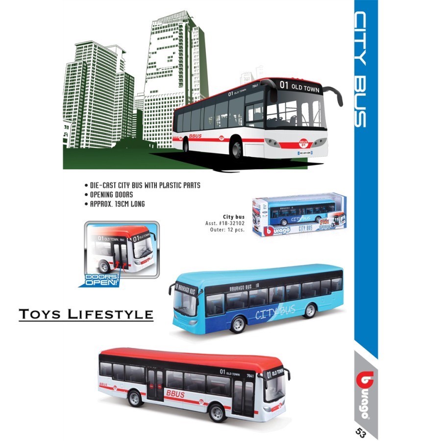 Bburago Diecast - Bus Kota / City Bus with Doors Open Skala 1:43 Blue