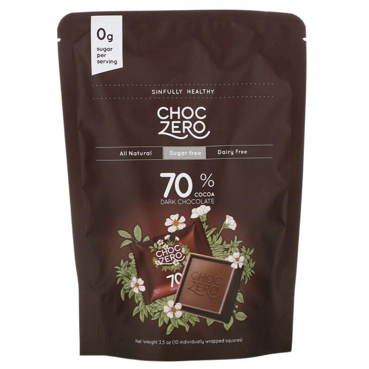 

TERLARIS CHOCZERO 70% COCOA DARK CHOCOLATE SQUARES SUGAR FREE - KETO CHOCOLATE