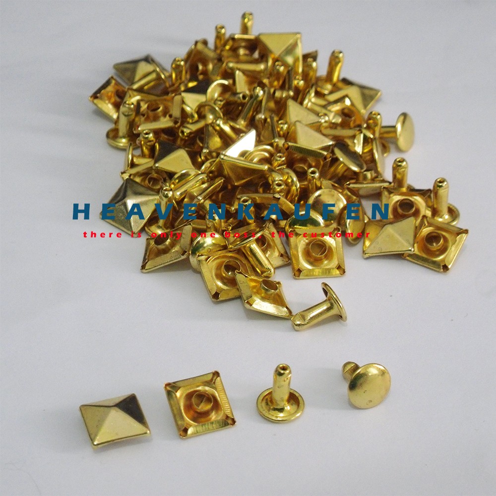 10 pasang Keling Piramida Gold /Pyramid Rivet Studs tas dompet
