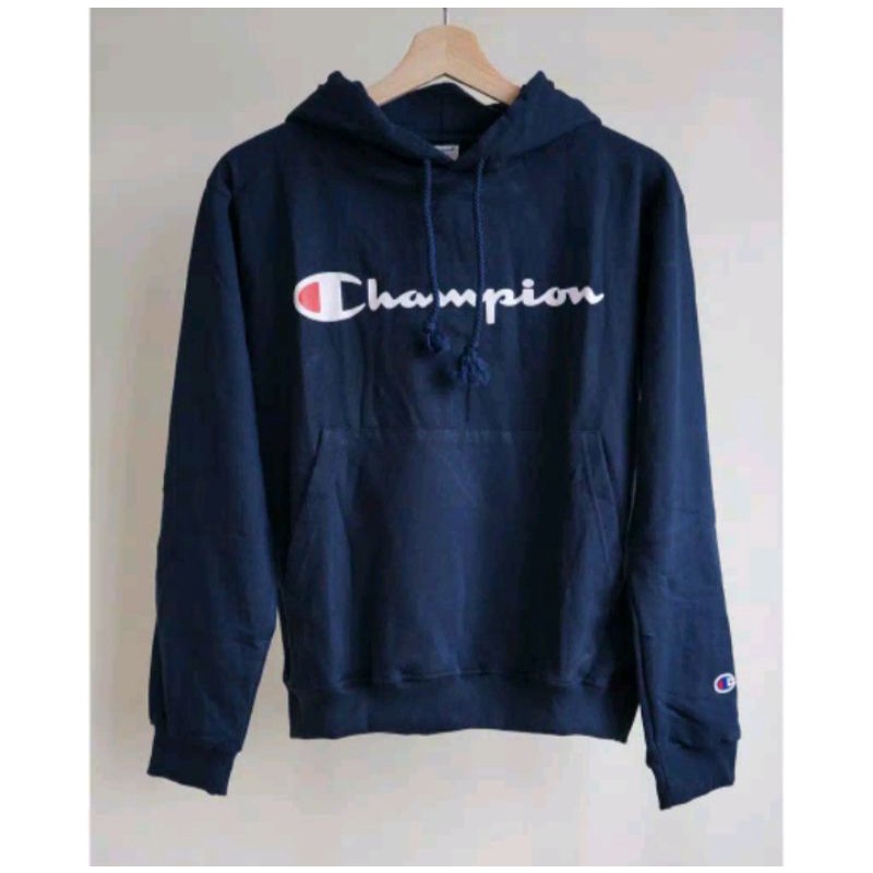 Hoodie Champion Original Full Tag Label Unisex / Champion Hoodie Original Script (BLUE NAVI)