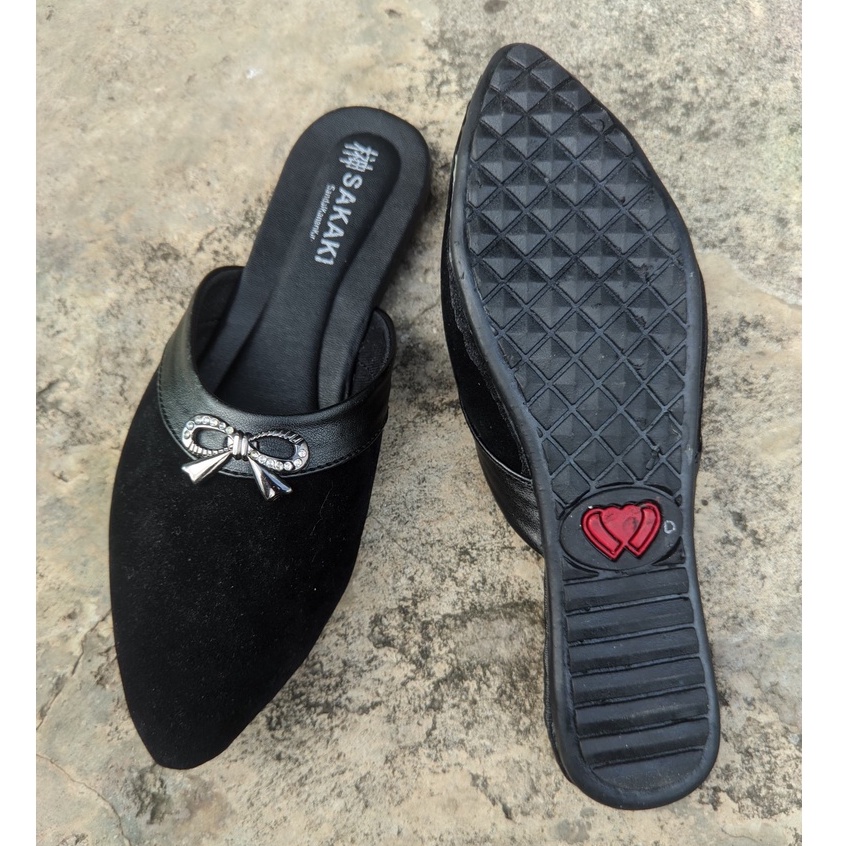 FLATSHOES HITAM POLOS / SLIP ON SELOP FLAT SHOES / SEPATU WANITA MULES MARRY JANE