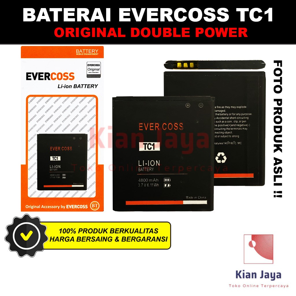 Baterai Evercoss TC1 Original Double Power Batre Batrai Battery Hp Ori