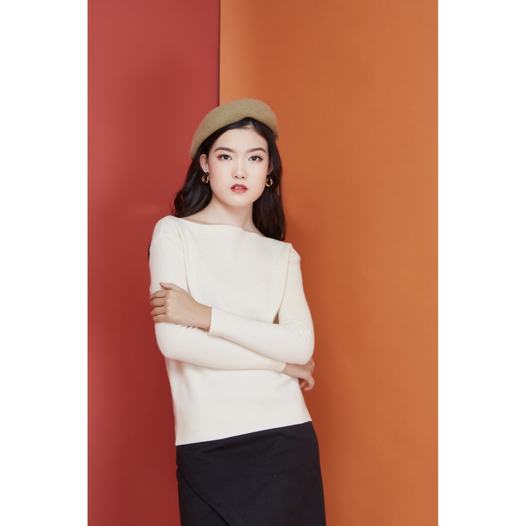 Peach Poppy Angie Top - Atasan Wanita Casual Office Rajut Lengan Panjang