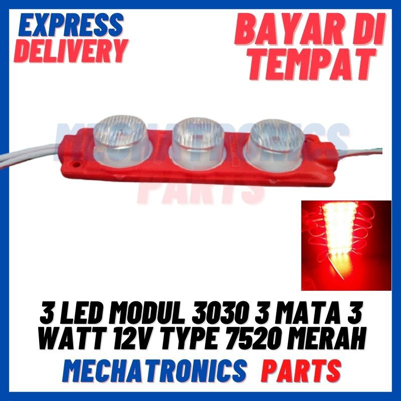 [DSP-9109] 3 LED MODUL 3030 3 MATA 3 WATT 12V TYPE 7520 MERAH