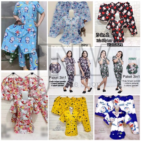 JNV Piyama Dewasa CP 3in1 Motif Karakter Kartun 01 - Baju Tidur 3in1 - Bahan Katun-1