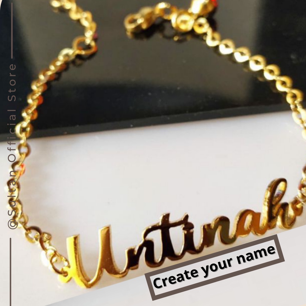 Gelang Nama Monel Stainless Kuningan Lapis Emas 14k Sultan Custom Name Bracelet