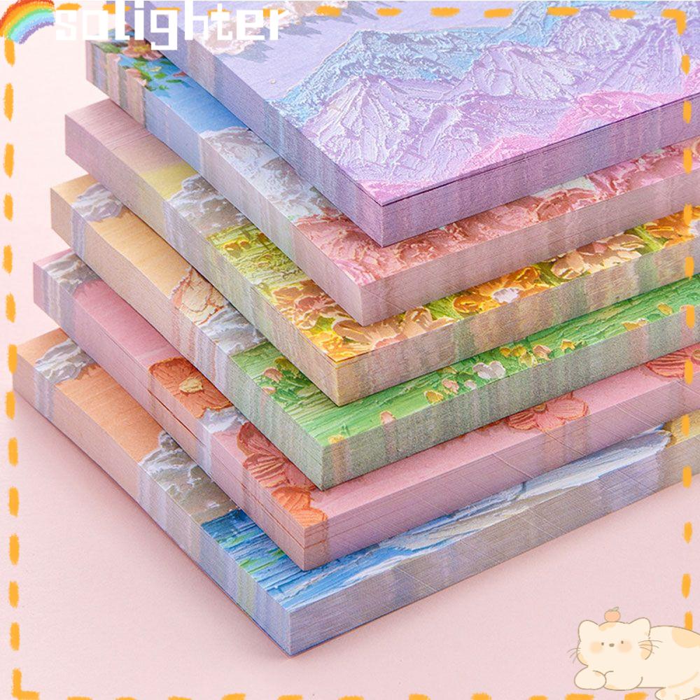 SOLIGHTER Simple Sticky Notes School Notepad Memo Pad Office Self-adhesive Bookmark Notebook Landscape Oil Paintings Stationery Stickers