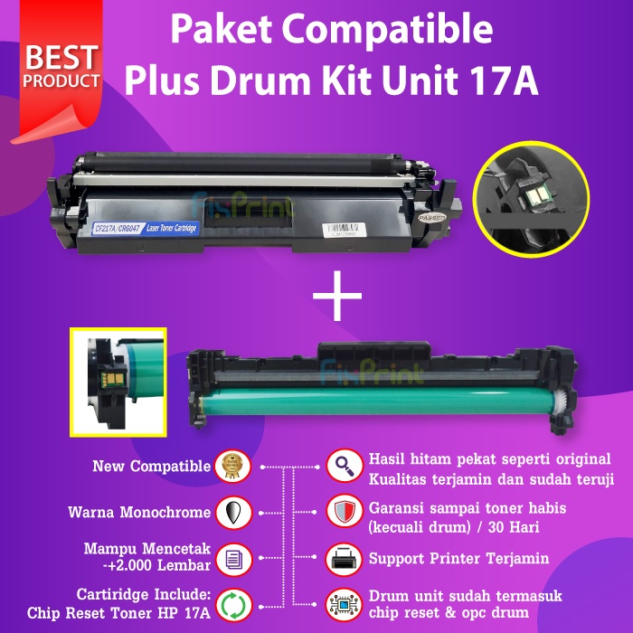 PAKET Cartridge Toner 17A CF217A + Drum Kit Unit 19A CF219A Printer HP M102a M130a M130fw CHIP