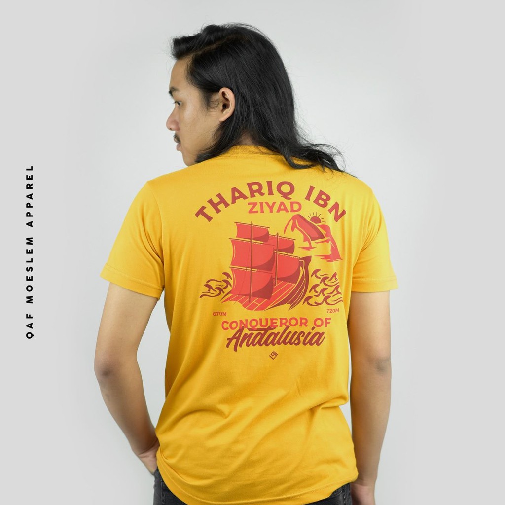 Kaos Muslim Pria Unik : Qaf Apparel Original Sejarah Islam  Ukuran M,L,XL,XXL Thariq Bin Ziyad