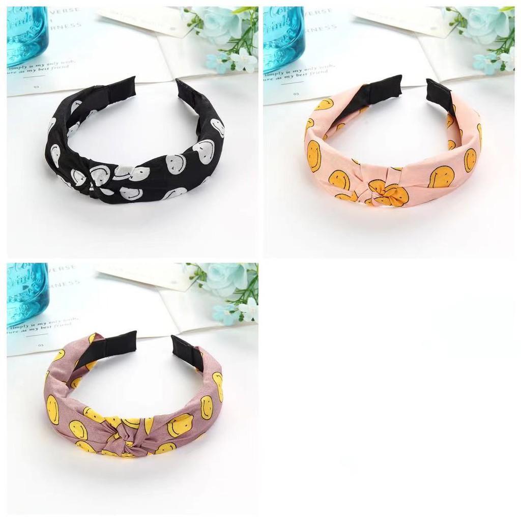 Bando Bandana Wanita Simpul Motif Motif Smile Aksesoris Rambut Bando Gaya Korea Untuk Wanita