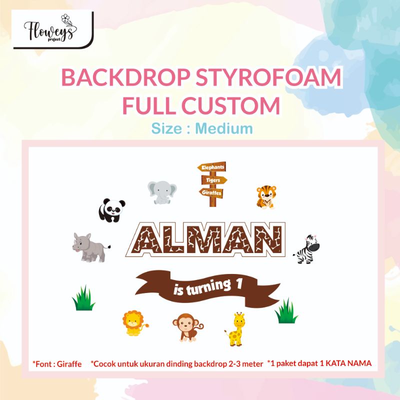[FULL CUSTOM MEDIUM] Custom Backdrop Nama Styrofoam/Hiasan Dinding/Nama Gabus Medium/Gabus Ulang Tah