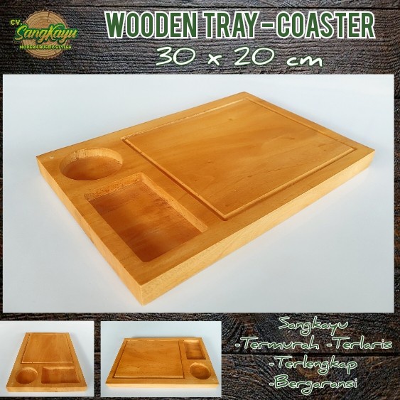 Nampan kayu jati mahoni Wooden coaster kayu talenan piring saji 002 - Kayu mahoni