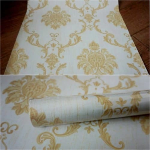 WALLPAPER STIKER DINDING BATIK GOLD DASAR PUTIH NEW FUTURISTIK