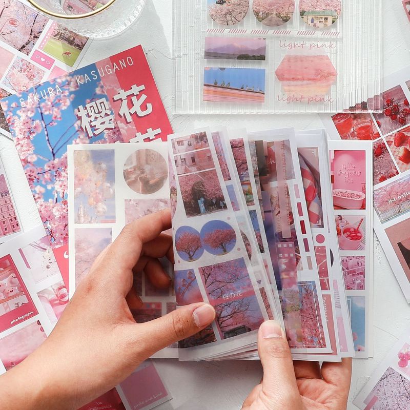 

SHISHIMI 1 lembar stiker kertas washi PVC tahan air untuk hiasan jurnaling scrapbook random motif