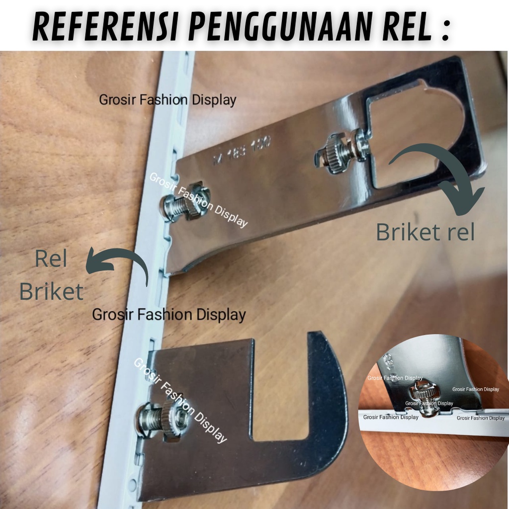 Tiang Breket/Rel Breket/Rak Pajangan Display Siku Breket/Rel Tiang Briket Chrome Silver-BH