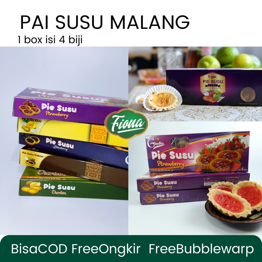 

Fiona Pie Pai Susu Durian Apel Strawberry Coklat oleh-oleh Khas Malang 1 pack isi 4 biji