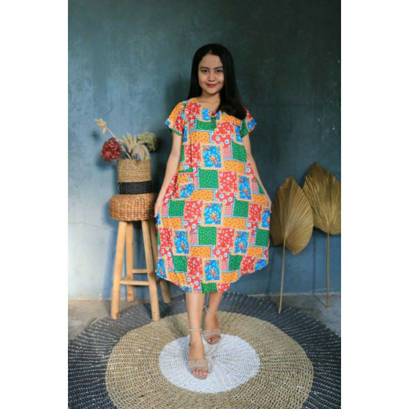 DASTER PAYUNG ADEM MOTIF KOTAK BUNGA PELANGI DISYA FASHION