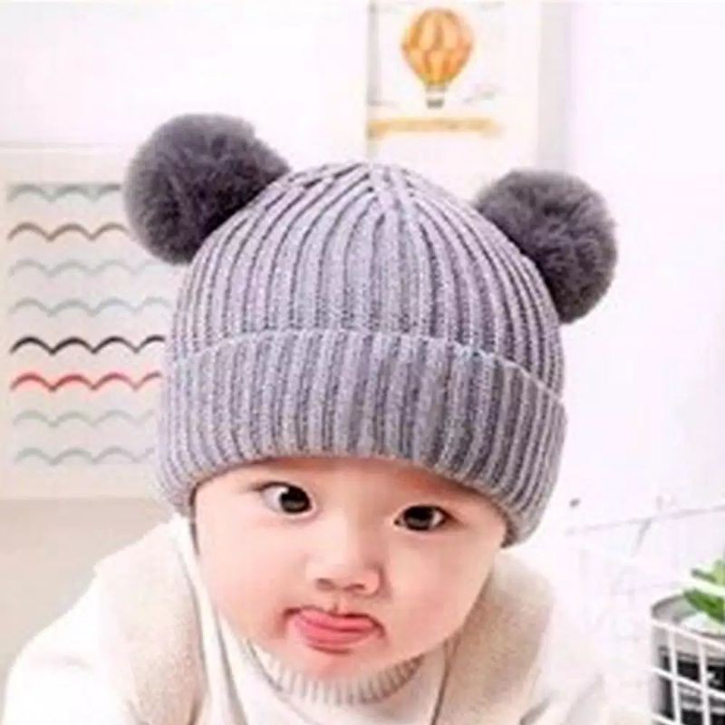 Topi Rajut Anak - Topi Pompom  Topi kupluk Wool Hangat Bayi