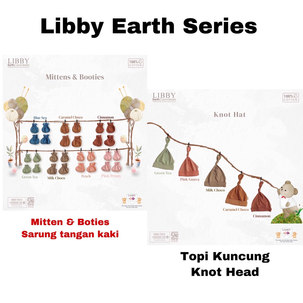 Libby Earth Mittens &amp; Booties - Knot Head / Sarung Tangan &amp; Kaus Kaki - Topi Kuncung Warna