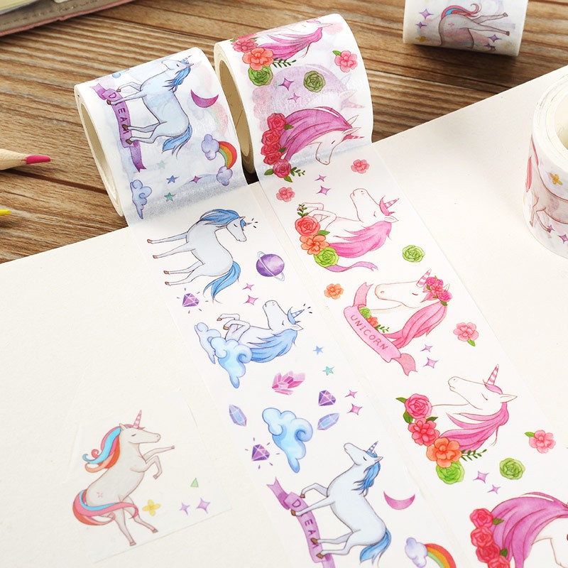 

Selotip Hias Masking Tape A World With Unicorns 4cm Tema Unicorn