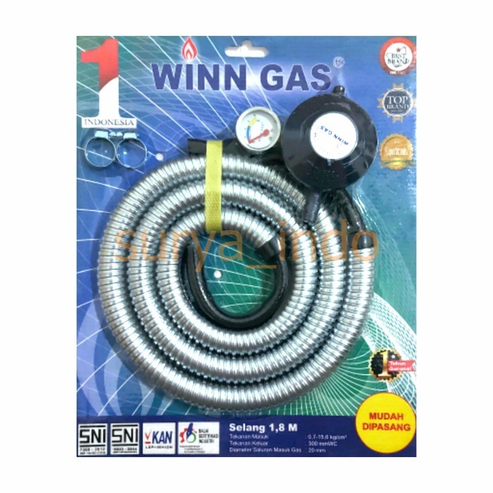 REGULATOR GAS LPG ELPIJI + KLEM + SELANG 1.8 M WINN GAS W 298 M PAKET