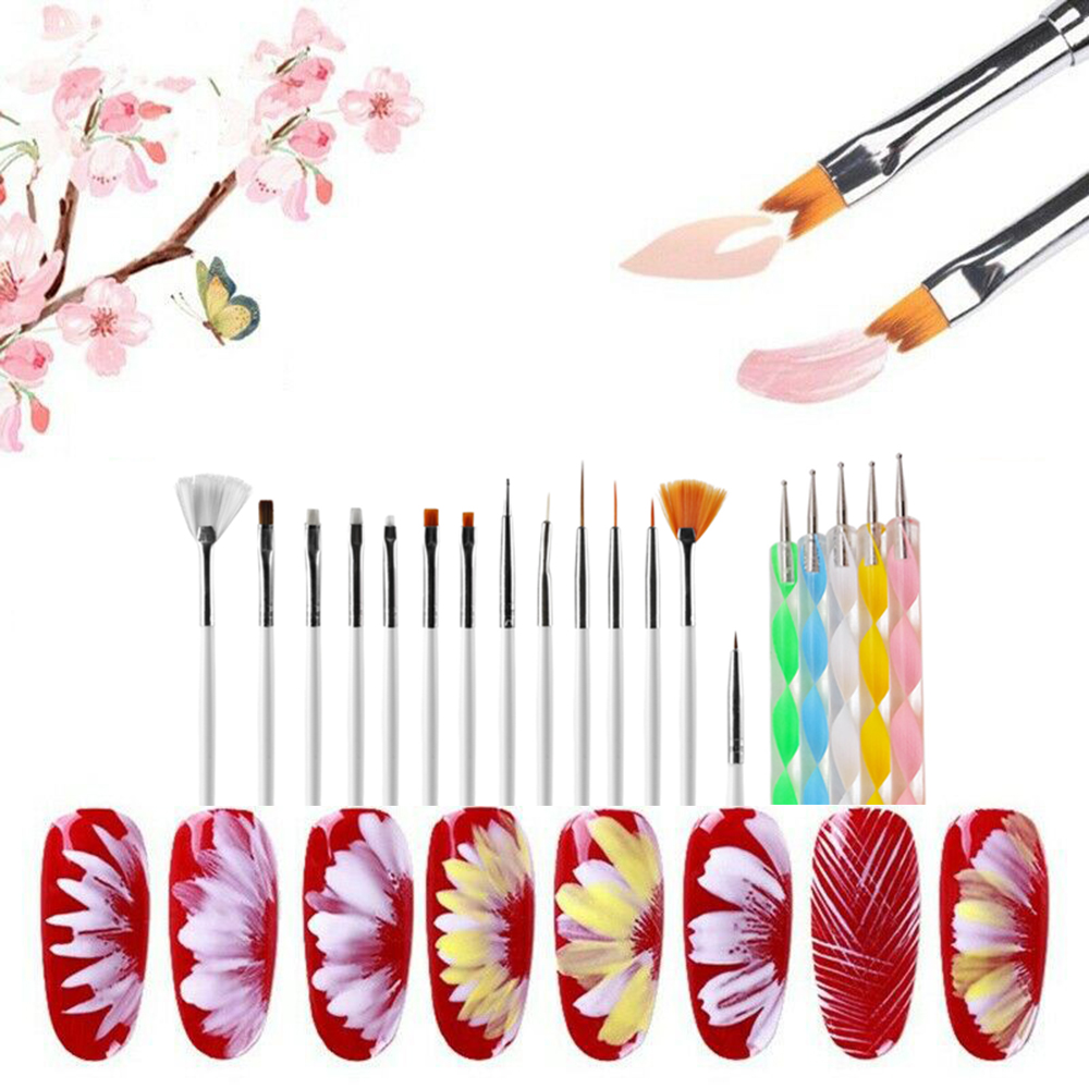 Salorie 20pcs / Set Brush Pen Nail Art Uv Gel Gagang Akrilik