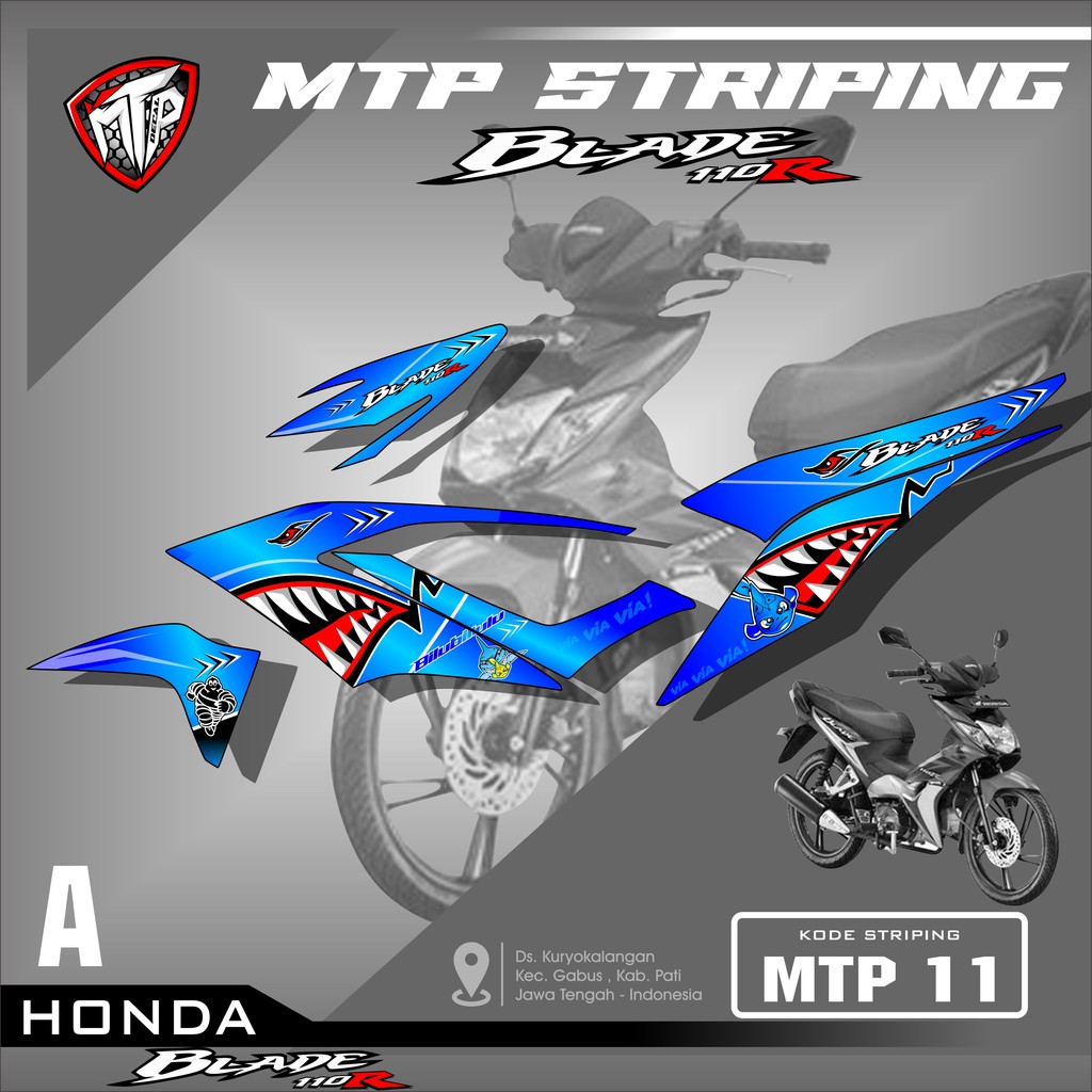 (TERBARU)Sticker Striping Blade 110 Karbu- Stiker Variasi Motor Honda Blade Desain Shark Hiu MTP 011