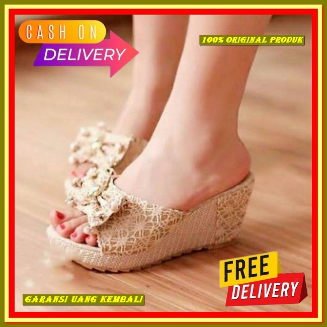 Wegjes Sandal Wanita Import Tinggi Weadges Pesta Slop Weges Wejes Elegan Ori Sandal Kekinian Wegjes 