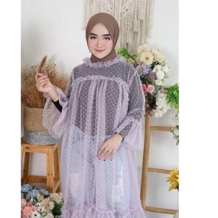 🆕produk pilihan❗ ELMIRA - Outer Tile Tunik Brukat Polkadot//tile import 🆕🆕