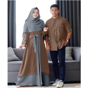 Baju Couple Pasangan Remaja Suami Istri Kekinian 2022 Maxy Ikat Hidayah Gamis Lebaran Brokat Bahan B