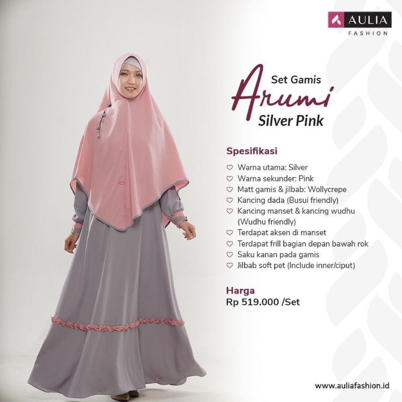 SET GAMIS ARUMI SILVER PINK | GAMIS SYAR'I AULIA FASHION DISKON TERBARU