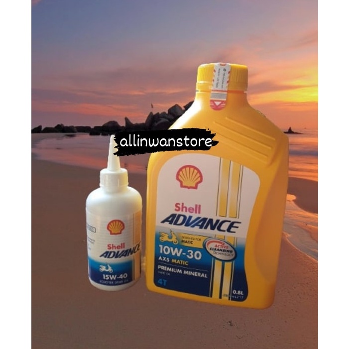 PAKET OLI SHELL ADVANCE AX5 MATIC 10W30 0.8L Liter + OLI GEAR SHELL 120ml ASLI ORIGINAL