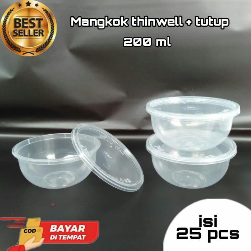 MANGKOK PLASTIK MIKA 200 ML - ISI 25 PCS FOOD CONTAINER - THINWALL ANTI PANAS MICROWAVE CUP MANGKOK 