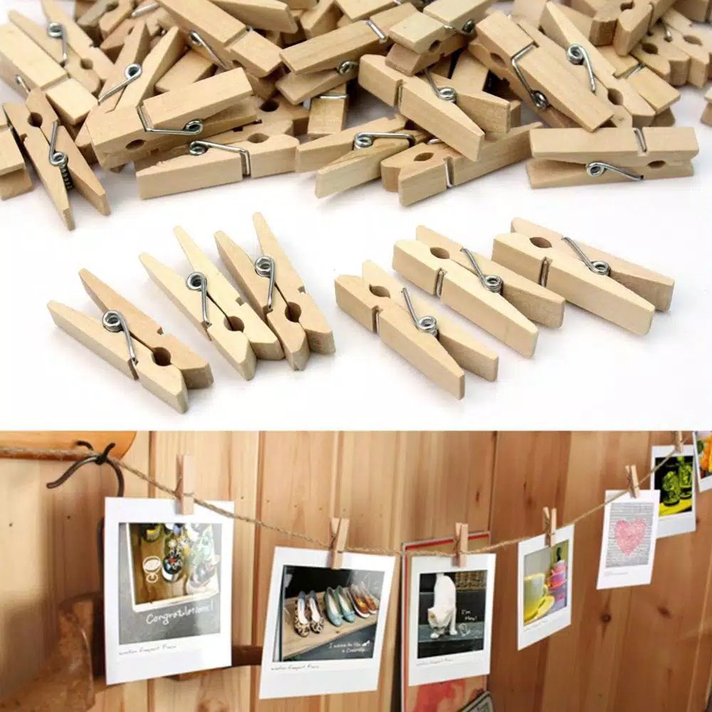 Jepitan Foto - Klip Mini Jepit Foto Bahan Kayu - Jepitan Kayu Natural Kecil - Jepit Kayu Vintage