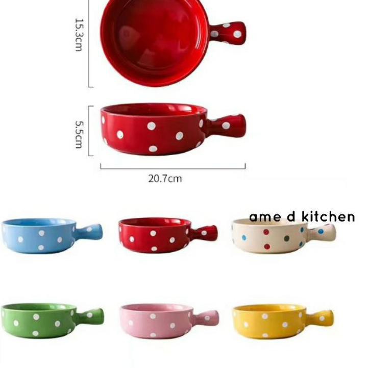 ♣L0J Mangkok keramik gagang 6" motif polkadot ♣S7