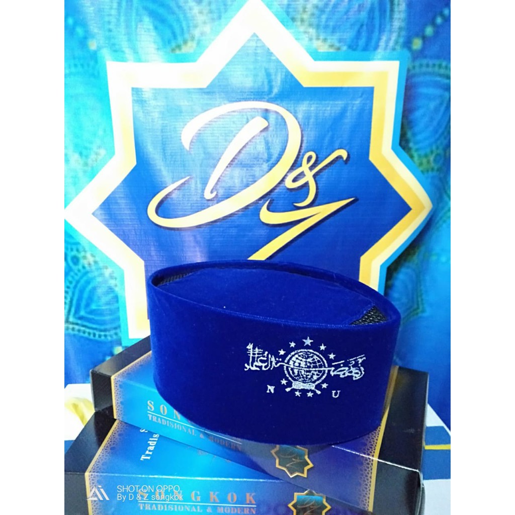 Songkok Kopiah Peci Kopyah ac Warna Biru Logo NU Warna Silver