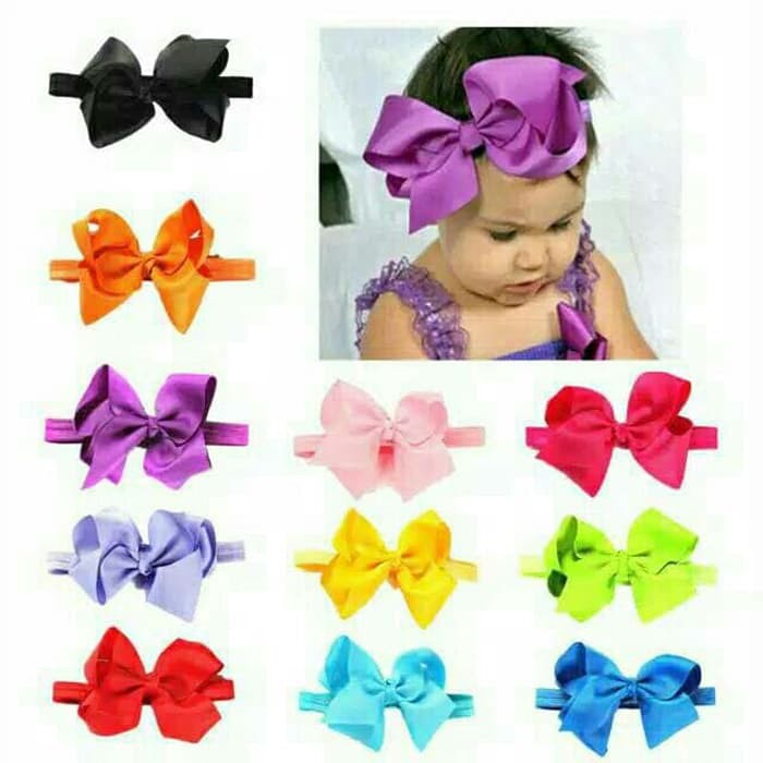 MJ272 Bandana Bando Headband Bayi Pita Polos Motif Pita Besar