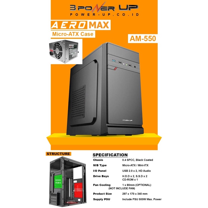 Casing Power Up Aeromax Include PSU 500w