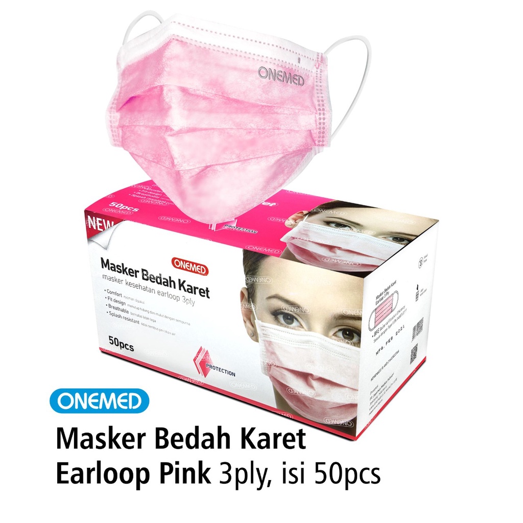 Onemed Masker Bedah Karet / Masker Earloop 3 Ply Earloop Box Isi 50 Pcs