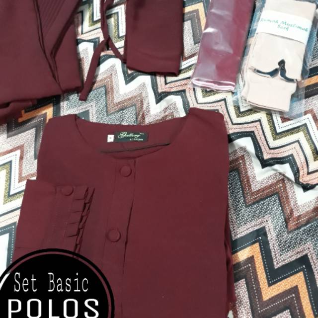 PAKET HIJRAH HEMAT setelan gamis syar'i murah jilbab kaos kaki manset bolbal free cadar tali wolfis