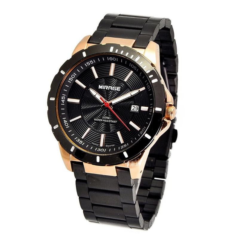 +MIRAGE Jam Tangan Pria Mirage 8549 Black Rosegold Original