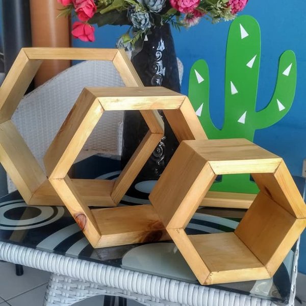 {COD} PROMO Rak Hexagonal / Rak Hiasan Dinding MURAH / Hexagonal Kayu