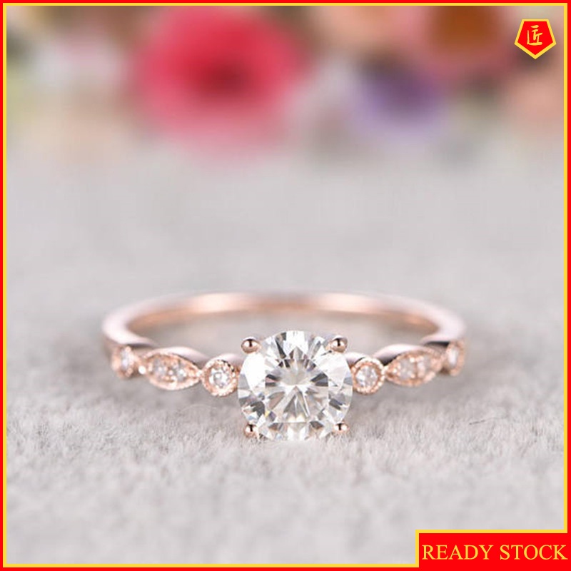 [Ready Stock]18K Rose Gold Moissanite Ring Simple Personality