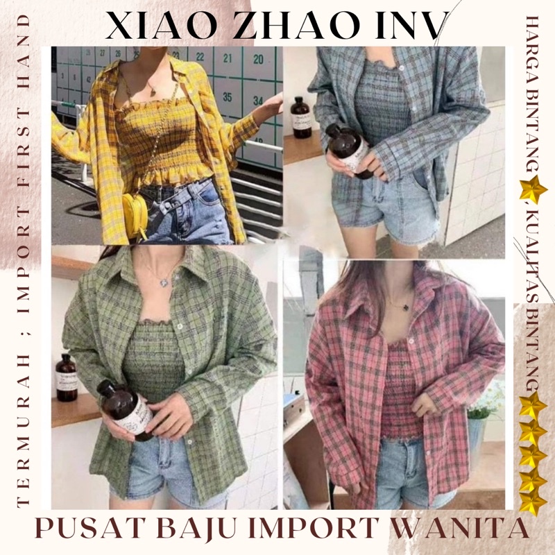 Baju Set Wanita Kemeja Luaran + Tanktop Fit to L | Gabriella Set