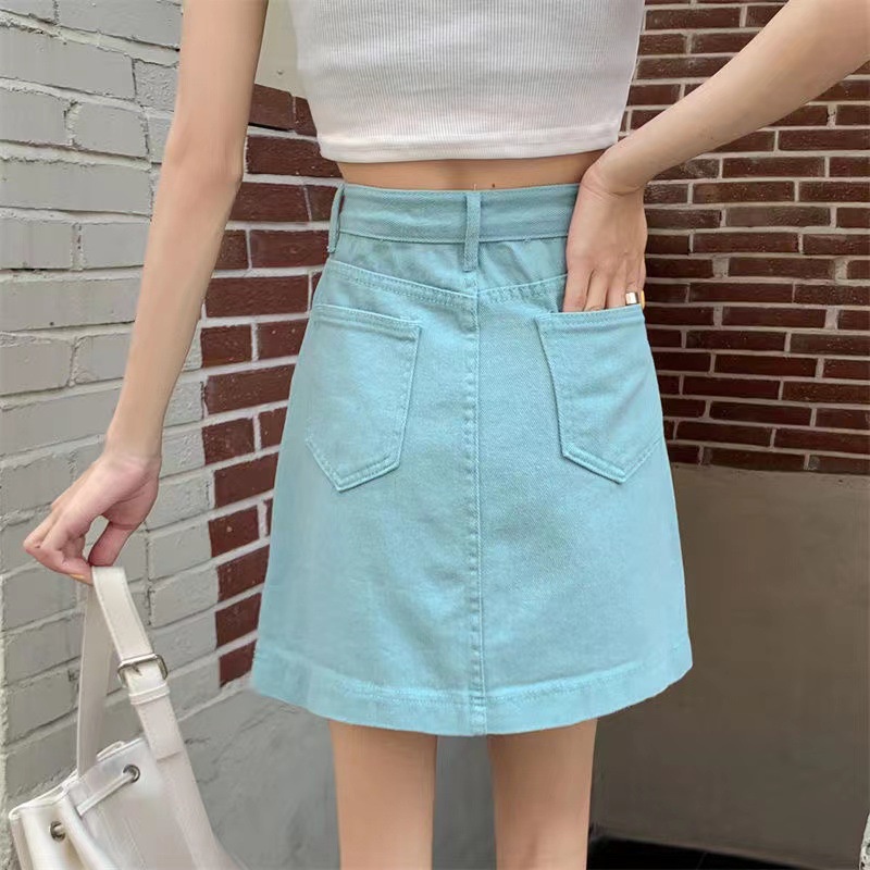 Rok Wanita Split Skirt Denim Rok Korean Syle Rok Pelangsing Rok Pinggang Tinggi Gaun A-Line Rok Fashion